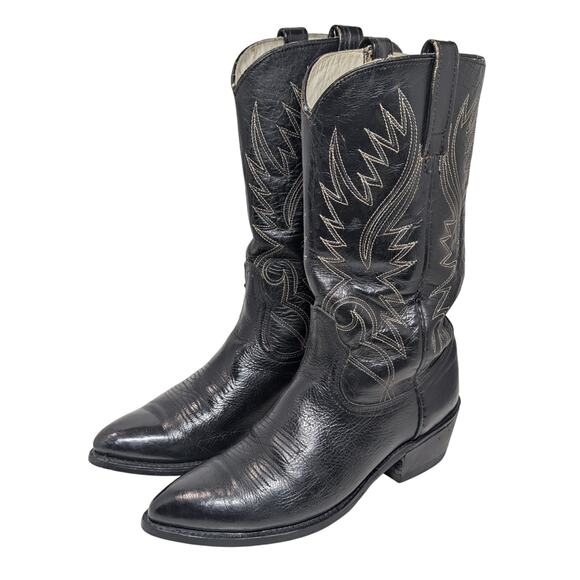 Vintage Men sz 6.5 D ACME Made in USA Black Leather Lining Cowboy Western Boots
